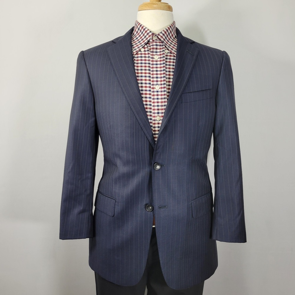 Hart Schaffner Marx Men's Sport‎ Coat Blazer Navy Striped Herringbone 40R